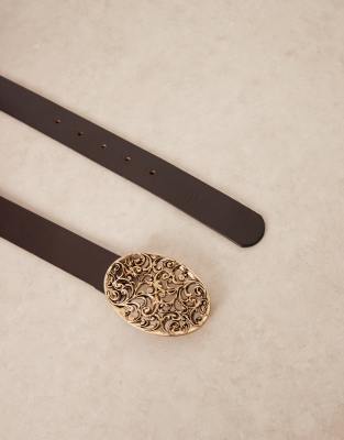 Mango Statement Buckle Belt In Brown