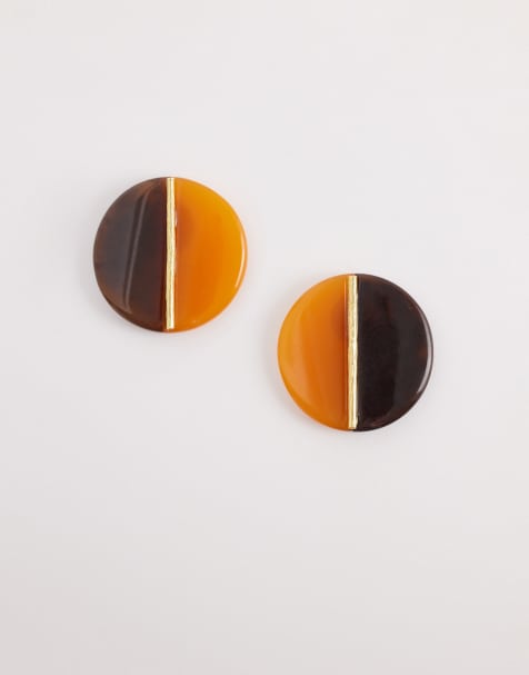 Mango statement colour block earrings in burnt orange - view 1
