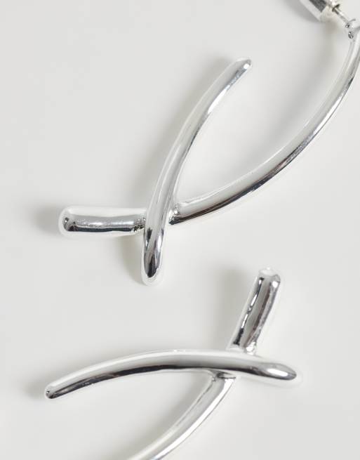 Mango statement drop earring in silver, 3 of 4