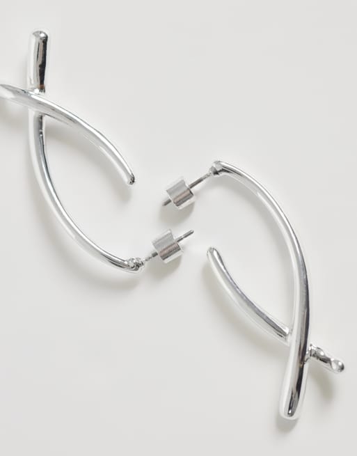 Mango statement drop earring in silver, 4 of 4