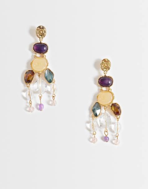 Mango statement drop earrings in gold - view 1