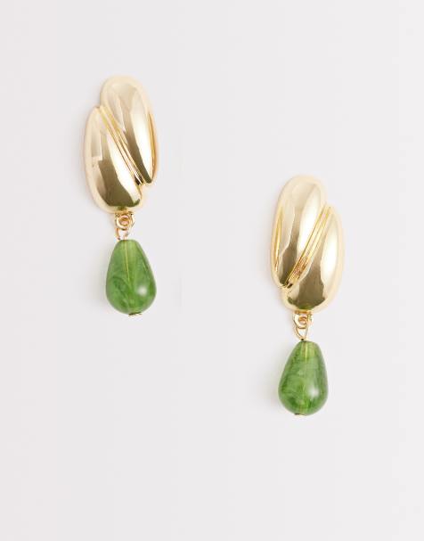 Mango statement drop earrings in green - view 1