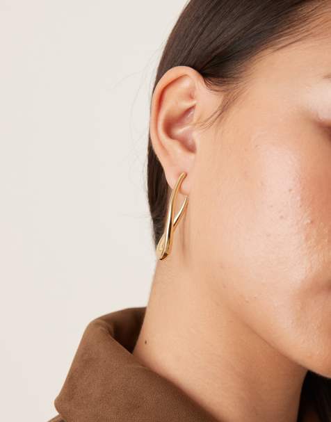 Mango statement drop hoop earrings in gold tone - view 1