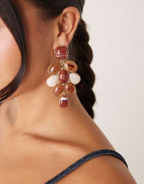 Mango statement earrings in brown - view 1