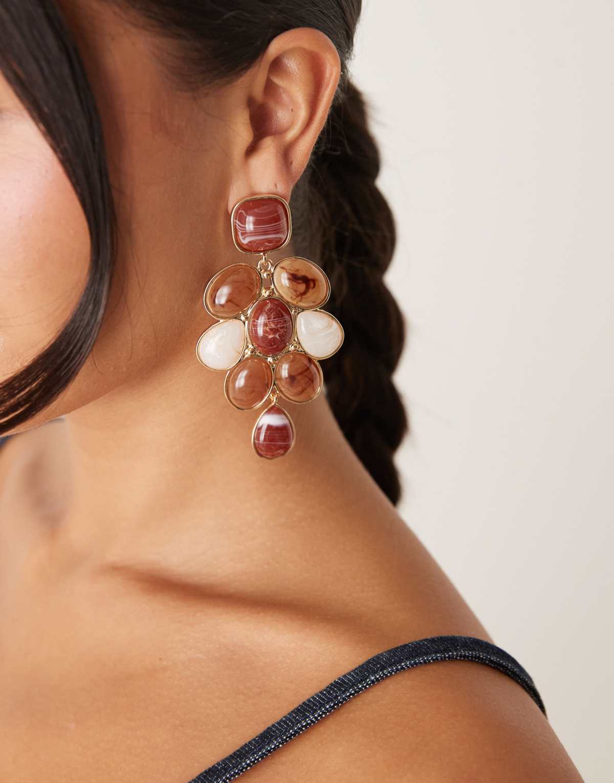 Mango statement earrings in brown