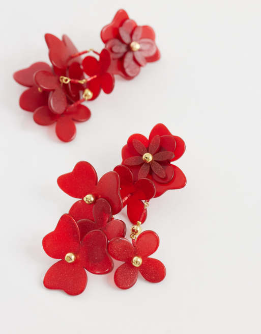 Mango statement flower earring in red, 4 of 4