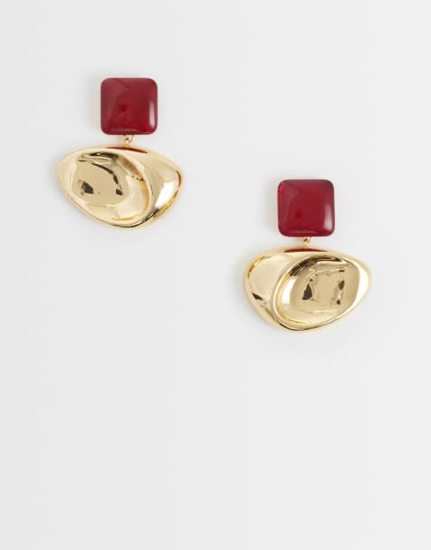 Mango statement geometric drop earrings in gold - view 1