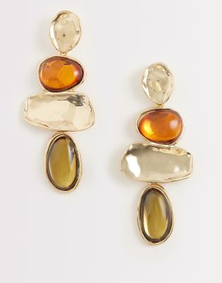 Mango statement jeweled earrings in green and brown