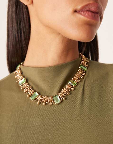 Mango statement jewelled necklace in gold - view 1