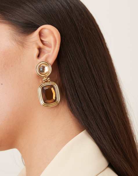 Mango – Statement-Ohrringe in Goldoptik mit Schmucksteinen - view 1