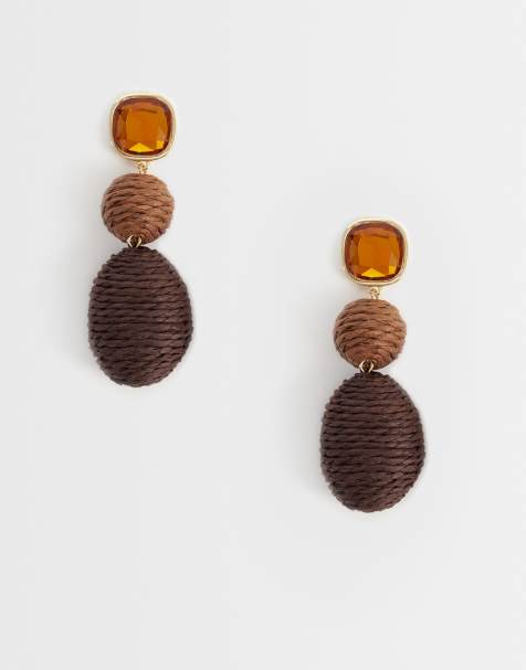 Mango - Statement oorhangers van raffia in bruin - view 1