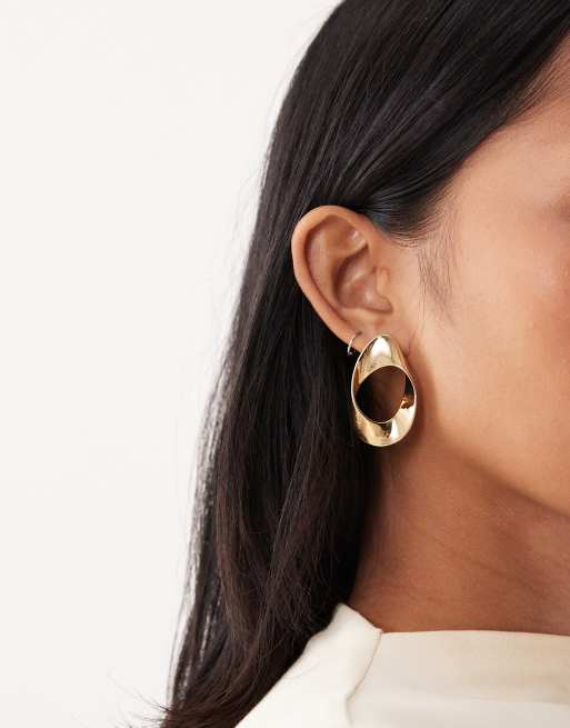 Mango statement oval earings in gold
