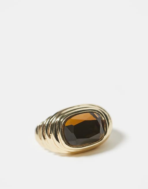 Mango statement ring in gold tone | ASOS