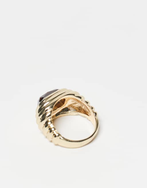 Mango statement ring in gold | ASOS