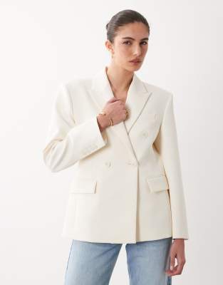 Mango Fitted Double Breasted Blazer In Neutral
