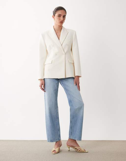 Mango statement shoulder blazer in cream, 3 of 4