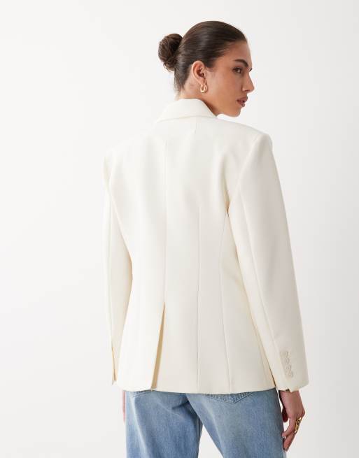 Mango statement shoulder blazer in cream, 4 of 4