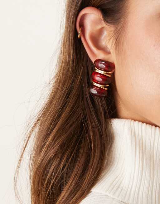 Mango statement studded earings in red