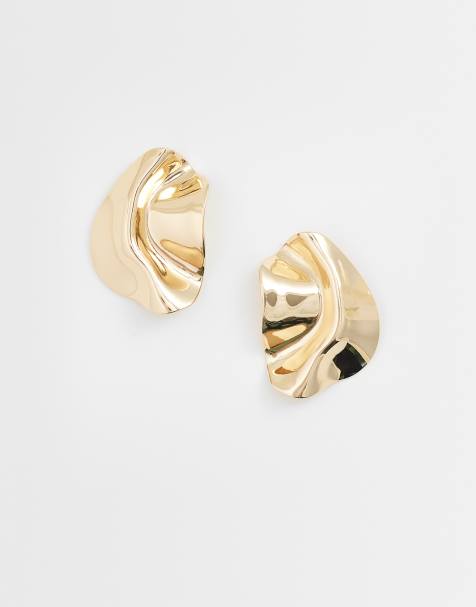 Mango statement studded earring in gold - view 1