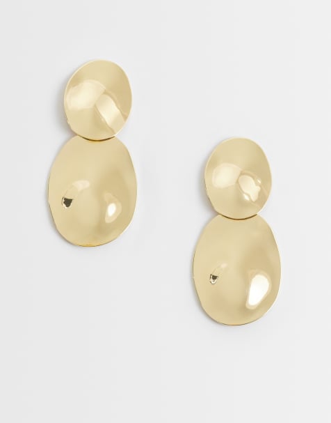 Mango statement textured drop earrings in gold - view 1