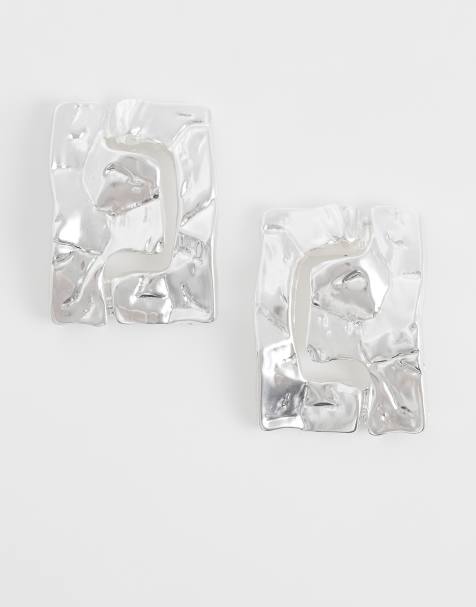 Mango statement textured metal earrings in silver - view 1