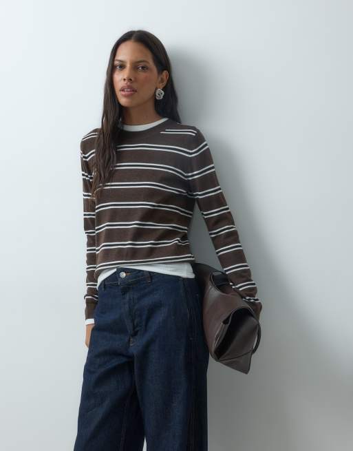 Mango stickad topp med brun rand, 2 av 4