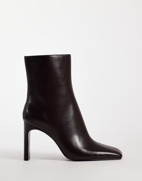 Mango Stiefelette aus Kunstleder mit eckiger Spitze und Absatz in Burgunderrot - view 1