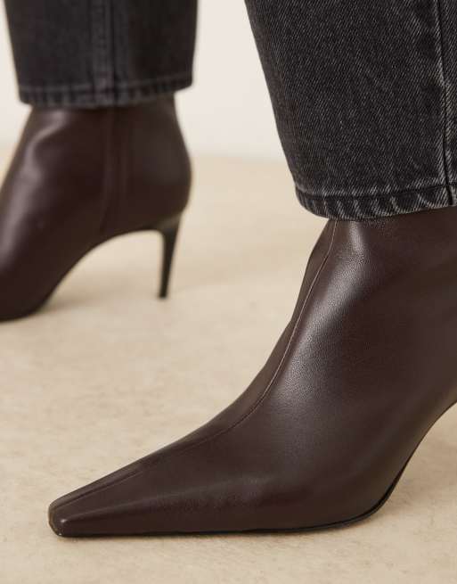 Mango stiletto ankle boot in dark brown | ASOS