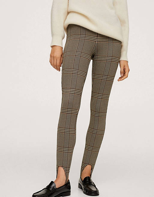 Trousers & Leggings Mango stirrup leggings in brown winter check 
