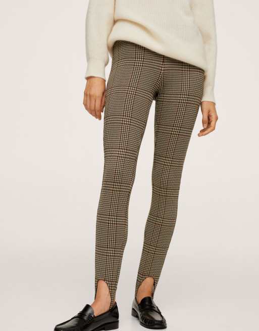 Mango stirrup leggings in brown winter check