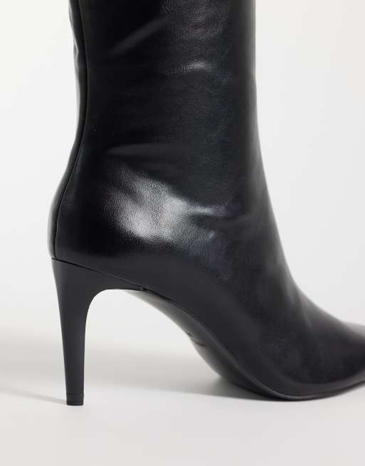 Mango stivale al ginocchio con tacco in pelle sintetica nero, 4 di 5