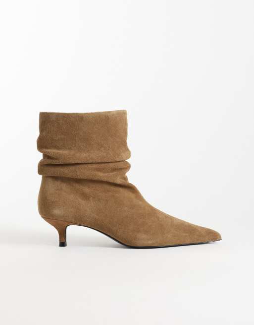 Mango stivale morbido in camoscio 100% pelle con tacco basso color camel, 1 di 4