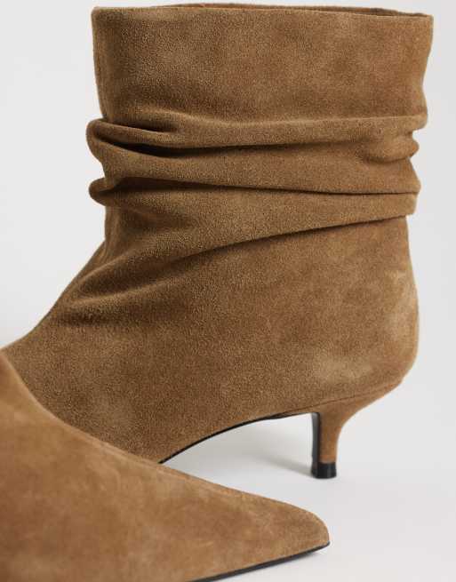 Mango stivale morbido in camoscio 100% pelle con tacco basso color camel, 4 di 4