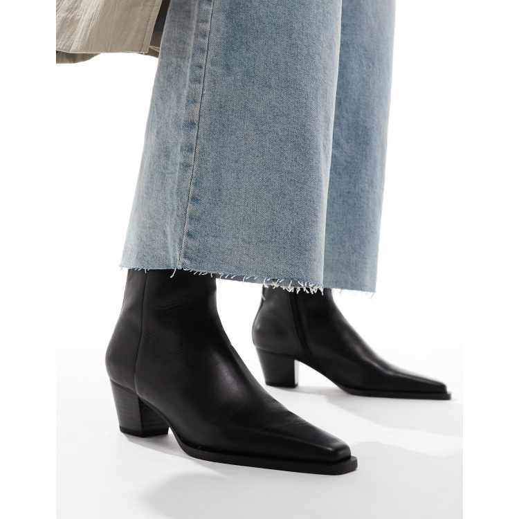 Mango Stivali neri in pelle con tacco medio ASOS