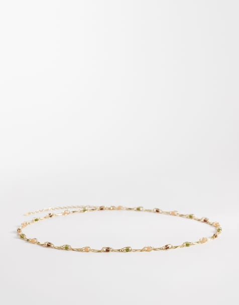 Mango stone embellished chain belt in gold - view 1