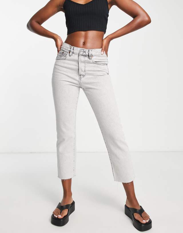 Mango - straight cropped jeans in light grey