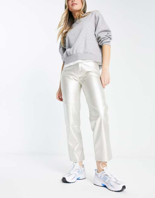 Mango silver leather on sale trousers