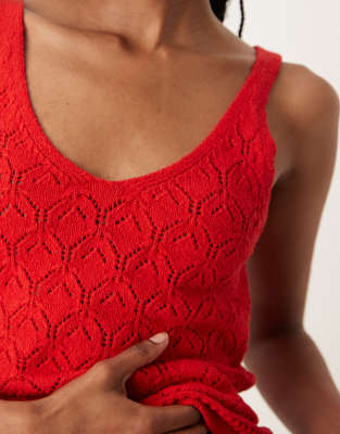 Mango Straight Fit Open Knit V-neck Tank Top