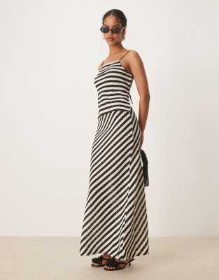 Mango Mango straight fit striped fine knit maxi skirt in black