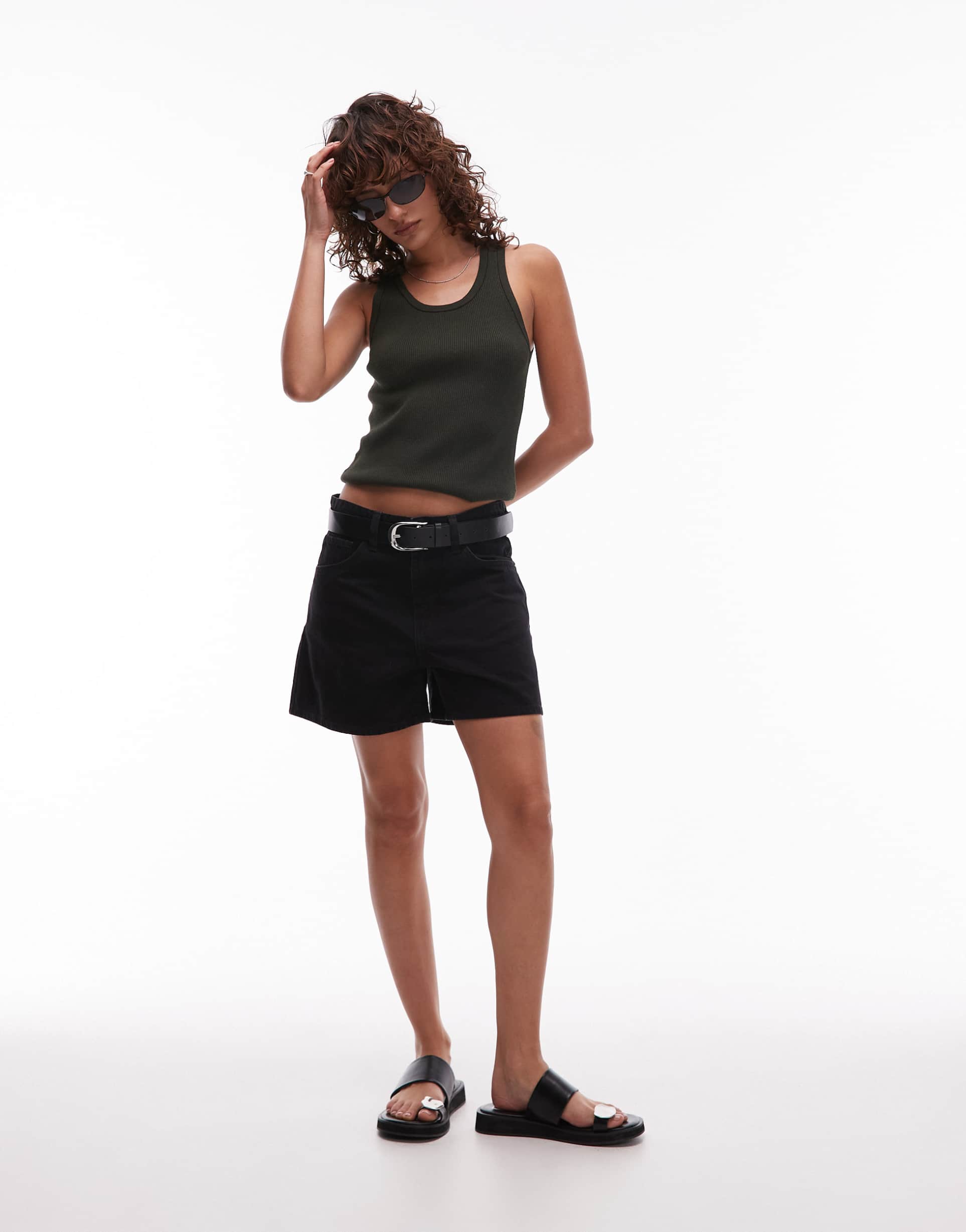 mango straight high waist denim short in black