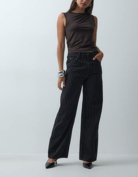 Mango straight jean in black stripe print - view 1
