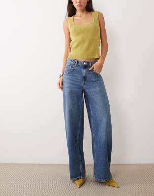 Mango Straight Jean With Side Studs In Blue