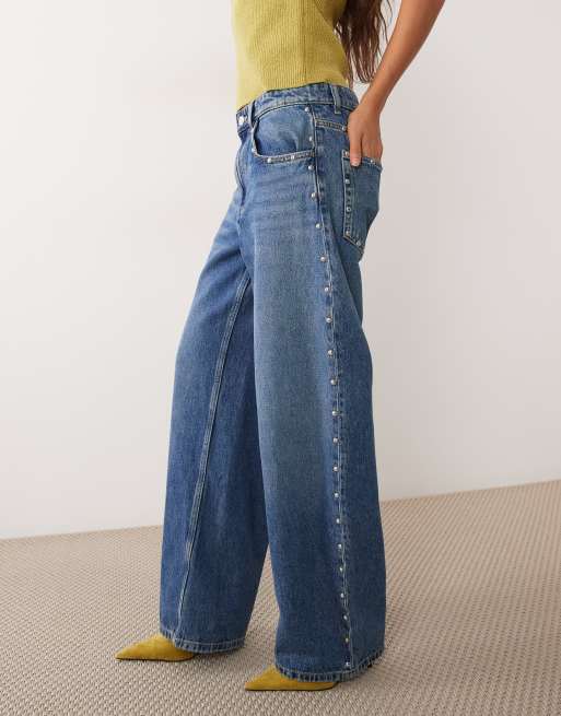 Mango straight jean with side studs in mid blue, 5 of 5