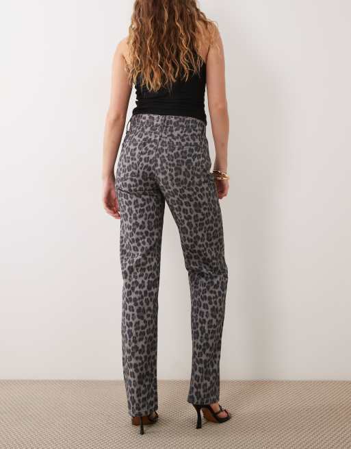 Mango straight jeans i grå leopardprint, 3 af 5