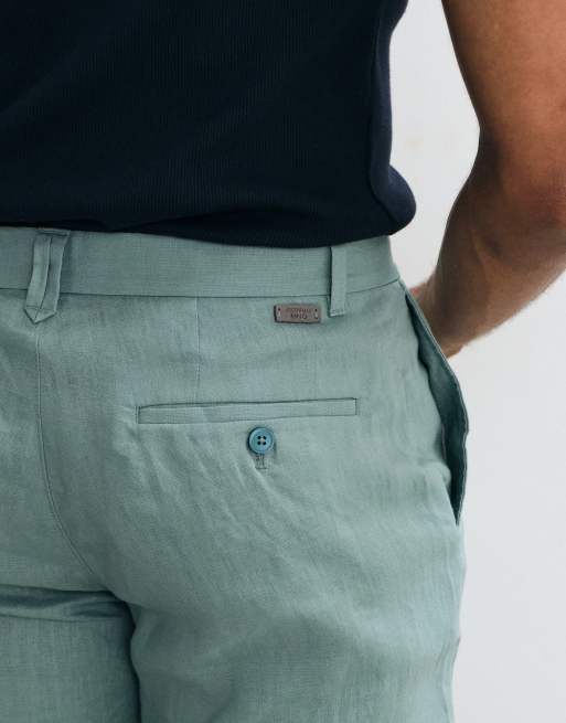 Mango straight leg 100% linen pants in mint green, 3 of 5
