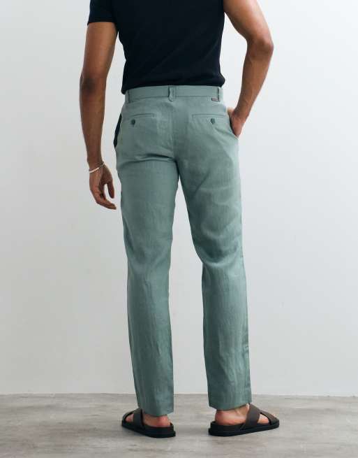 Mango straight leg 100% linen trousers in mint green, 5 of 5