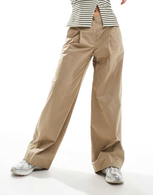 Mango straight leg button front slouchy pants in beige