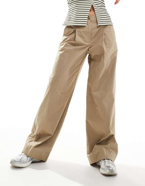 Mango straight leg button front slouchy trousers in beige - view 1