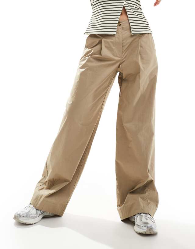 Mango - straight leg button front slouchy trousers in beige