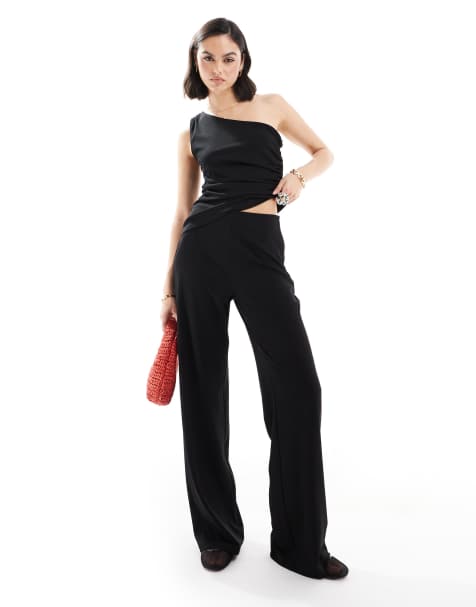 Mango straight leg co-ord trousers in black - view 1